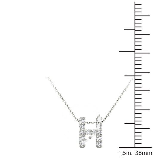 Original Maulijewels 0.12 Carat Prong Set Diamond Initial " H " Necklace Pendant For Women In 14K Solid White Gold With 18" Gold Cable Chain