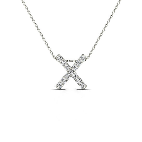 Original Maulijewels 0.13 Carat Natural Diamond Initial " X " Pendant Necklace In 14K White Gold With 18" Cable Chain