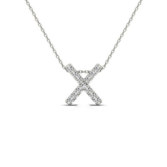 Original Maulijewels 0.13 Carat Natural Diamond Initial " X " Pendant Necklace In 14K White Gold With 18" Cable Chain