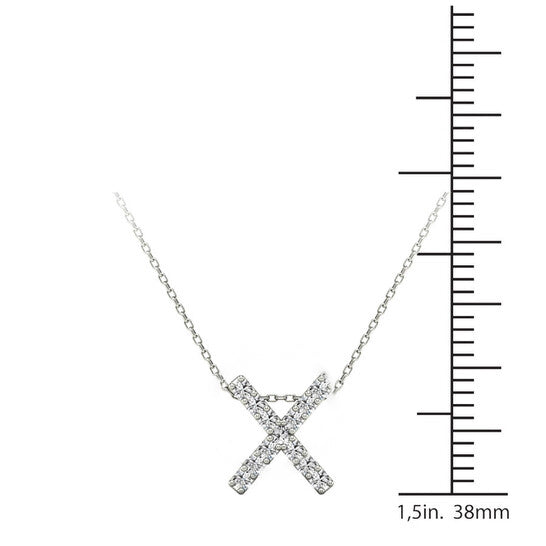 Original Maulijewels 0.13 Carat Natural Diamond Initial " X " Pendant Necklace In 14K White Gold With 18" Cable Chain