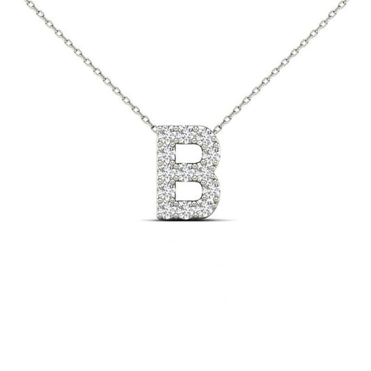 Original Maulijewels 0.13 Carat Natural White Diamond Initital " B " Pendant Necklace In 14K Solid White Gold With 18" Cable Chain