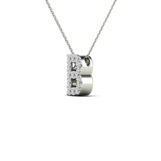 Original Maulijewels 0.13 Carat Natural White Diamond Initital " B " Pendant Necklace In 14K Solid White Gold With 18" Cable Chain