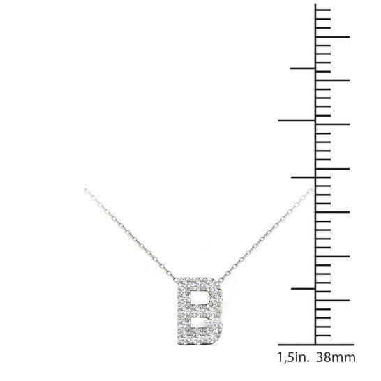 Original Maulijewels 0.13 Carat Natural White Diamond Initital " B " Pendant Necklace In 14K Solid White Gold With 18" Cable Chain