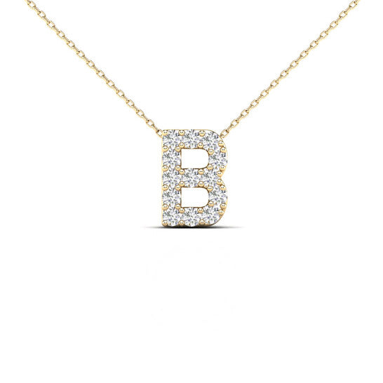 Original Maulijewels 0.13 Carat Natural White Diamond Initital " B " Pendant Necklace In 14K Solid Yellow Gold With 18" Cable Chain