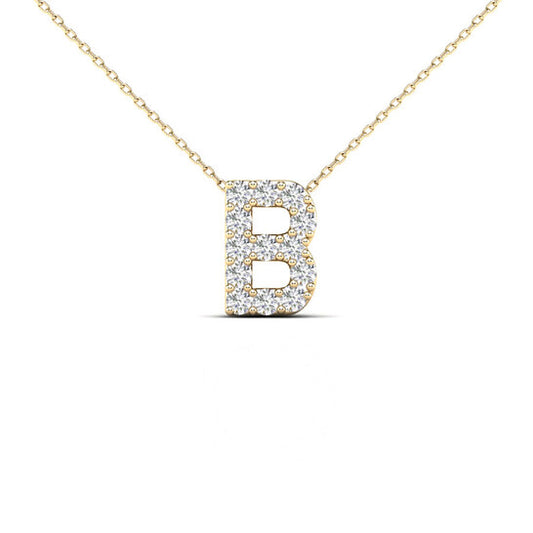 Original Maulijewels 0.13 Carat Natural White Diamond Initital " B " Pendant Necklace In 14K Solid Yellow Gold With 18" Cable Chain