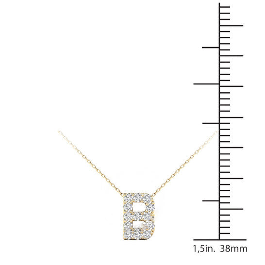 Original Maulijewels 0.13 Carat Natural White Diamond Initital " B " Pendant Necklace In 14K Solid Yellow Gold With 18" Cable Chain