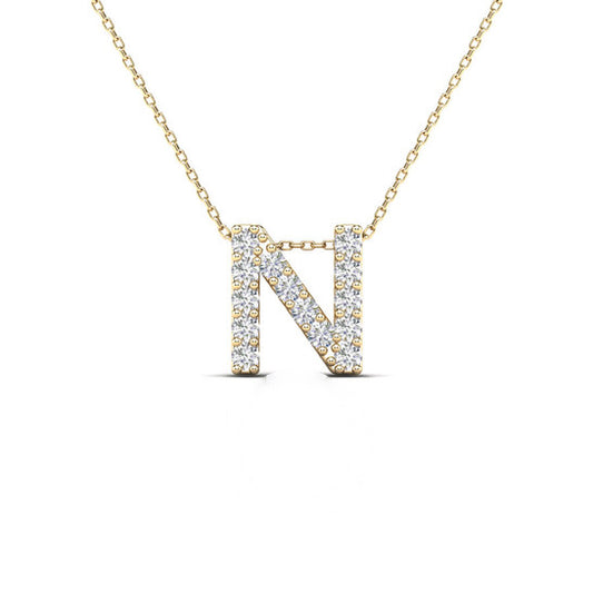 Original Maulijewels 0.14 Carat Diamond 14K Yellow Gold Initial " N " Necklace Pendant For Women With 18" Gold Cable Chain