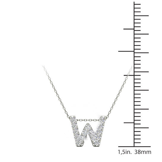 Original Maulijewels 0.15 Carat Natural Diamond Initial " W " Pendant Necklace In 14K White Gold With 18" Cable Chain