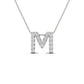 Original Maulijewels 0.17 Carat Natural Diamond Initial " M " Dangle Pendant Necklace In 14K White Gold With 18" Cable Chain