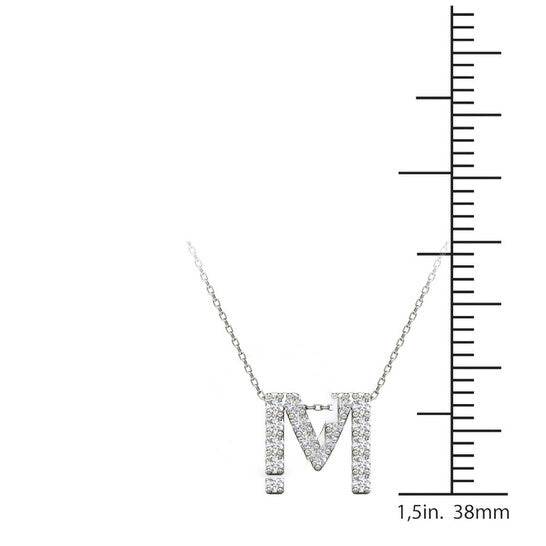 Original Maulijewels 0.17 Carat Natural Diamond Initial " M " Dangle Pendant Necklace In 14K White Gold With 18" Cable Chain