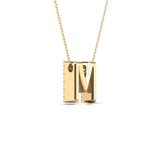 Original Maulijewels 0.17 Carat Natural Diamond Initial " M " Dangle Pendant Necklace In 14K Yellow Gold With 18" Cable Chain