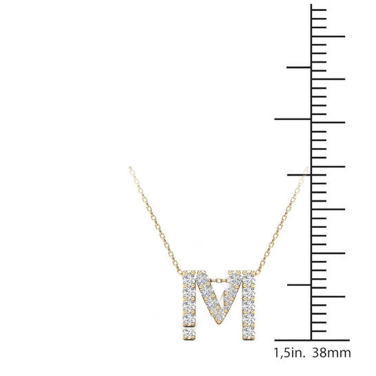 Original Maulijewels 0.17 Carat Natural Diamond Initial " M " Dangle Pendant Necklace In 14K Yellow Gold With 18" Cable Chain