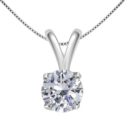 Original Maulijewels 0.20 Carat Natural Round White Diamond Solitaire Pendant In 14K White Gold With 18" 14K White Gold Plated Sterling Silver Box Chain