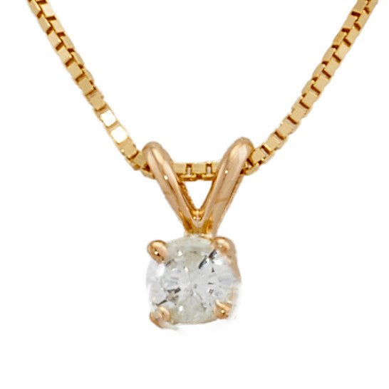 Original Maulijewels 0.20 Carat Natural Round White Diamond Solitaire Pendant In 14K Yellow Gold With 18" 14K Yellow Gold Plated Sterling Silver Box Chain