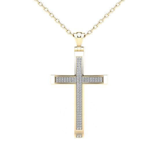 Original Maulijewels 0.25 Carat Natural Diamond Cross Pendant Necklace For Women In 14K Solid Yellow Gold with 18" Cable Chain