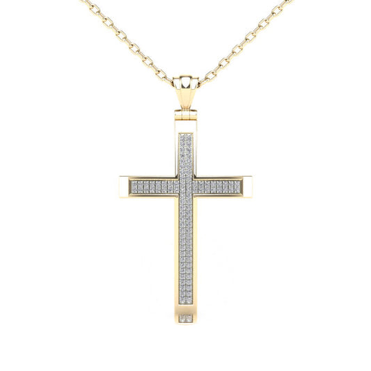 Original Maulijewels 0.25 Carat Natural Diamond Cross Pendant Necklace For Women In 14K Solid Yellow Gold with 18" Cable Chain