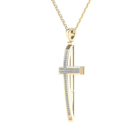 Original Maulijewels 0.25 Carat Natural Diamond Cross Pendant Necklace For Women In 14K Solid Yellow Gold with 18" Cable Chain