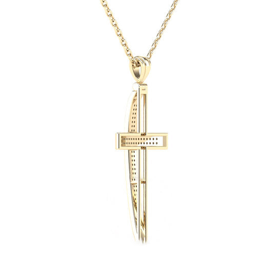 Original Maulijewels 0.25 Carat Natural Diamond Cross Pendant Necklace For Women In 14K Solid Yellow Gold with 18" Cable Chain