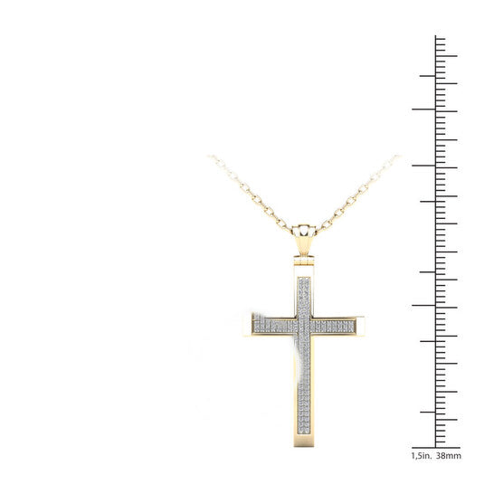 Original Maulijewels 0.25 Carat Natural Diamond Cross Pendant Necklace For Women In 14K Solid Yellow Gold with 18" Cable Chain