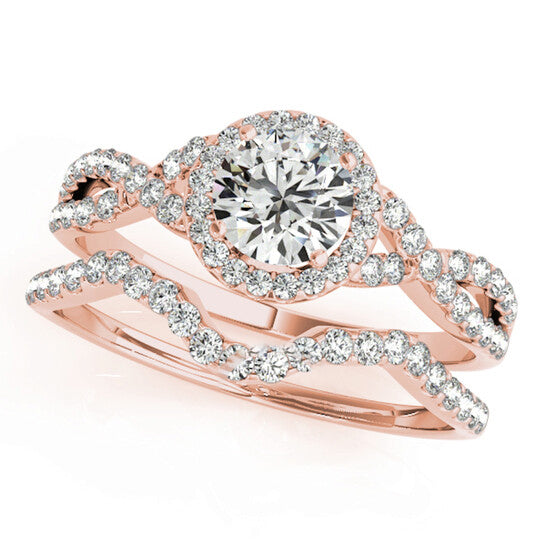 Original Maulijewels 0.50 Carat Halo Diamond Engagement Bridal Ring Set 14K Solid Rose Gold