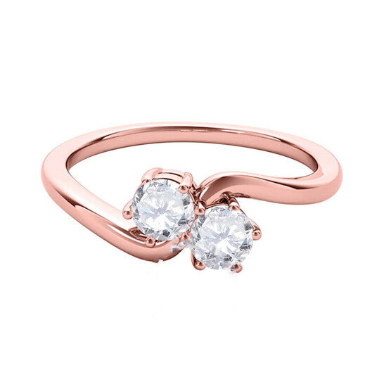 Original Maulijewels 0.50 cttw Round Natural White Diamond ( I-J/ I2-I3 ) Two Stone Engagement Ring 14K Rose Gold