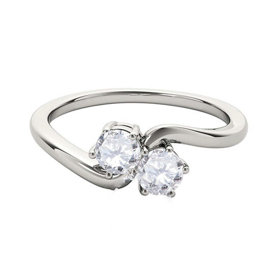 Original Maulijewels 0.50 cttw Round Natural White Diamond ( I-J/ I2-I3 ) Two Stone Engagement Ring 14K White Gold