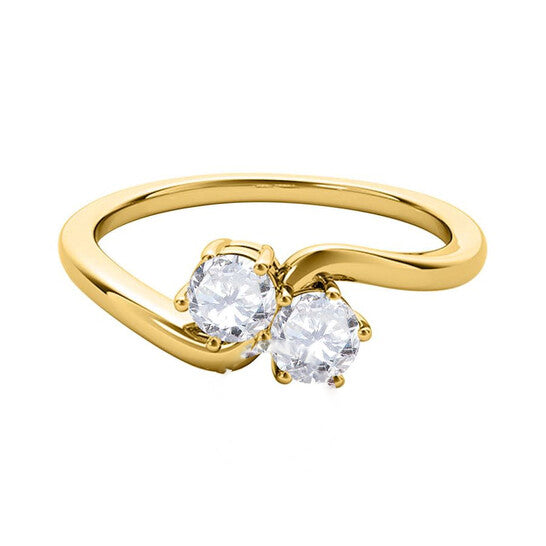 Original Maulijewels 0.50 cttw Round Natural White Diamond ( I-J/ I2-I3 ) Two Stone Engagement Ring 14K Yellow Gold