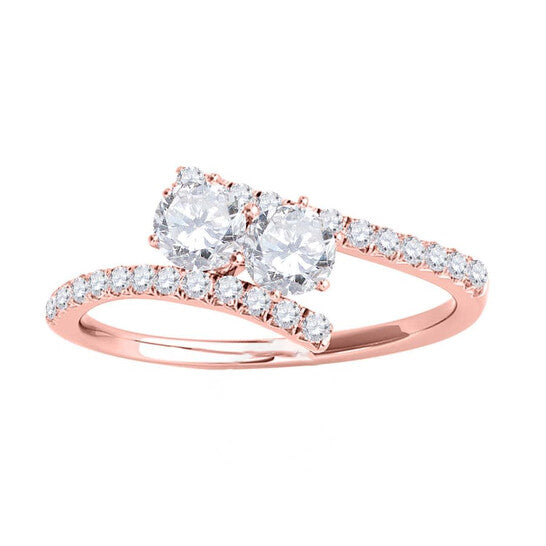 Original Maulijewels 0.75 Carat Natural Round White Diamond Two Stone Women Engagement Ring In 14K Solid Rose Gold