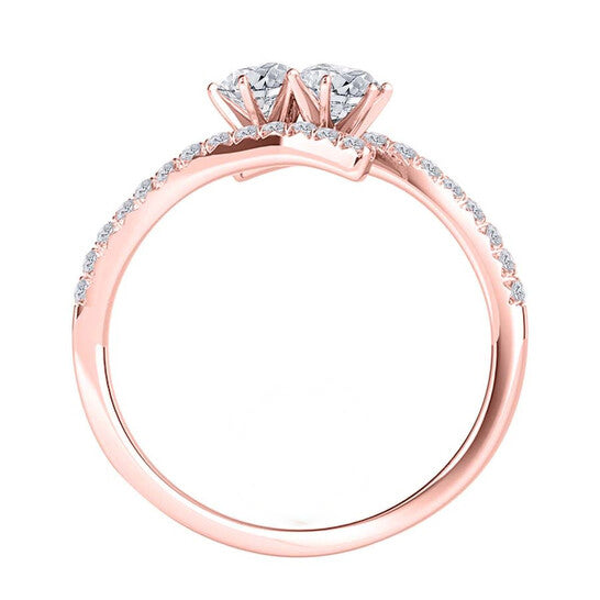 Original Maulijewels 0.75 Carat Natural Round White Diamond Two Stone Women Engagement Ring In 14K Solid Rose Gold