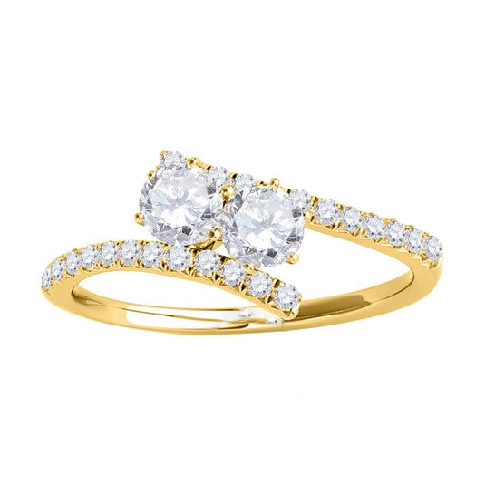 Original Maulijewels 0.75 Carat Natural Round White Diamond Two Stone Women Engagement Ring In 14K Solid Yellow Gold