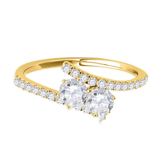 Original Maulijewels 0.75 Carat Natural Round White Diamond Two Stone Women Engagement Ring In 14K Solid Yellow Gold