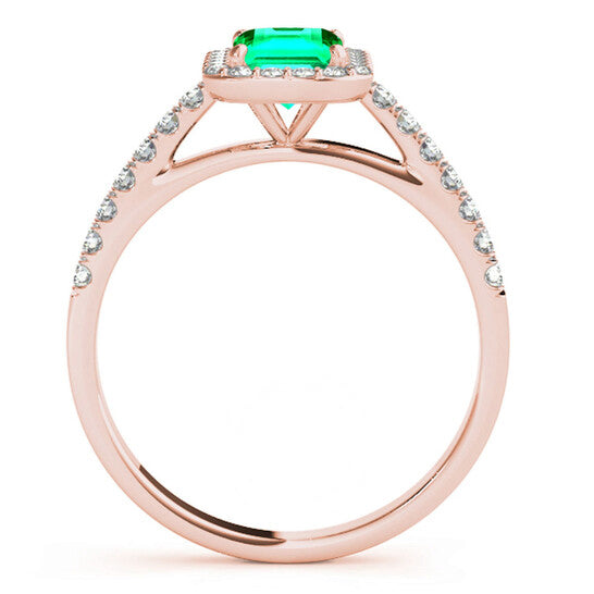 Original Maulijewels 0.85 Carat Emerald Cut Emerald And Diamond Bridal Set Ring in 10K Rose Gold