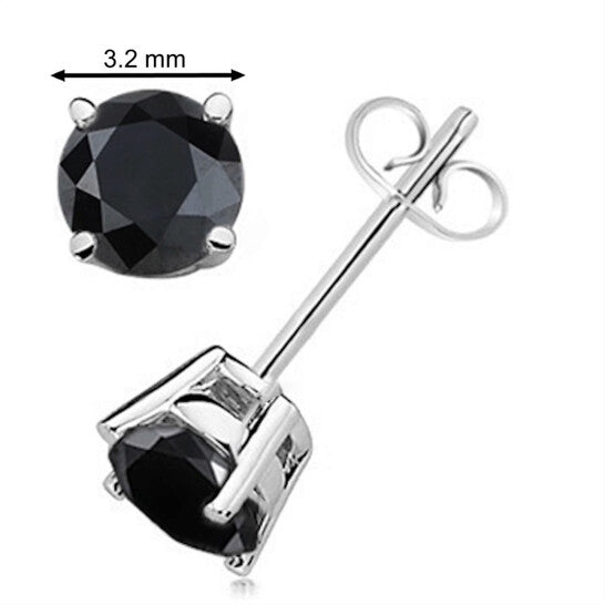 Original Maulijewels 1/4 Carat Natural Round Black Diamond Prong Set Stud Earring In 14K Black & Yellow Gold