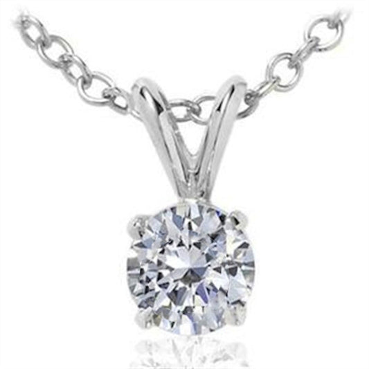 Original Maulijewels 1/4 Carat Natural Round White Diamond Solitaire Pendant In 14K White Gold With 18" 14K White Gold Plated Sterling Silver Box Chain