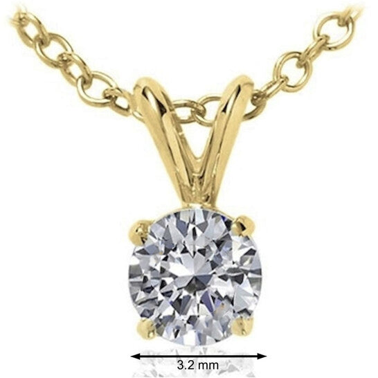 Original Maulijewels 1/4 Carat Natural Round White Diamond Solitaire Pendant In 14K Yellow Gold With 18" 14K Yellow Gold Plated Sterling Silver Box Chain