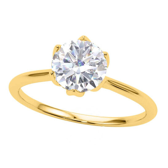 Original Maulijewels 1.00 Carat Diamond ( G-H/ VS1 ) Moissanite Solitaire Engagement Rings In 14K Solid Yellow Gold