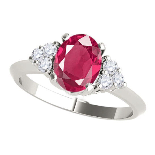 Original Maulijewels 1.00 Carat Diamond & Oval Shape Ruby Gemstone Ring In 10K White Rose Yellow Gold