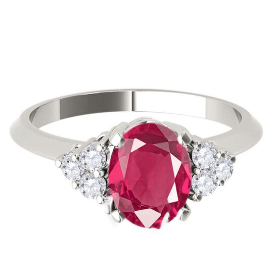 Original Maulijewels 1.00 Carat Diamond & Oval Shape Ruby Gemstone Ring In 10K White Rose Yellow Gold