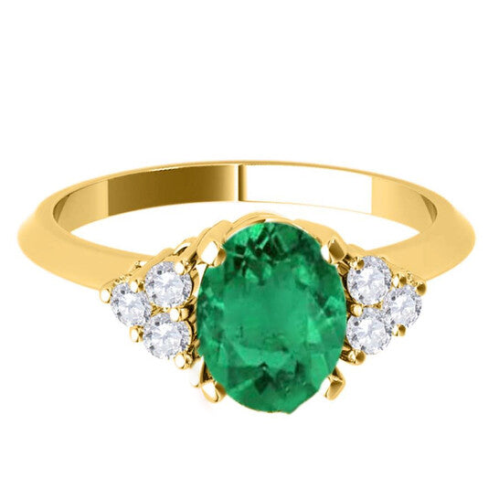 Original Maulijewels 1.00 Carat Emerald & Round White Diamond Gemstone Ring In 10K Solid White, Rose Yellow Gold