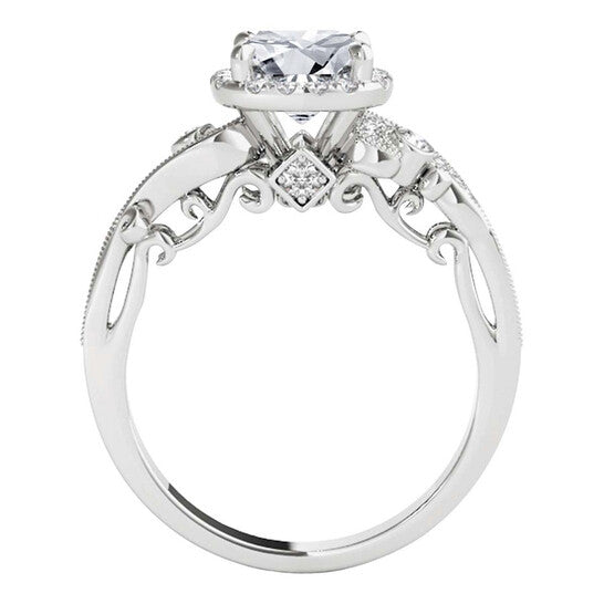 Original Maulijewels 1.00 Ct Natural Diamond Halo Engagement Ring In 14K Solid White Gold