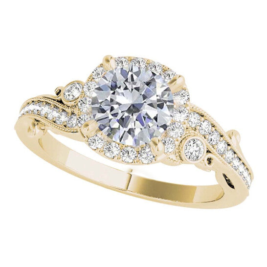 Original Maulijewels 1.00 Ct Natural Diamond Halo Engagement Ring In 14K Solid Yellow Gold