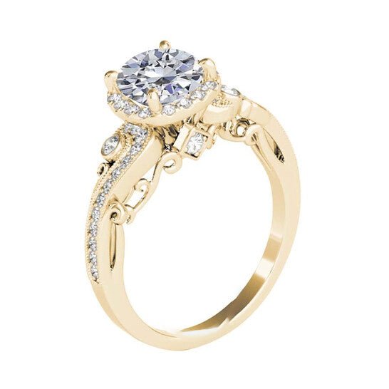 Original Maulijewels 1.00 Ct Natural Diamond Halo Engagement Ring In 14K Solid Yellow Gold