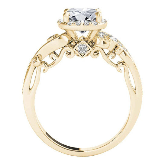 Original Maulijewels 1.00 Ct Natural Diamond Halo Engagement Ring In 14K Solid Yellow Gold