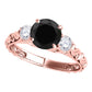 Original Maulijewels 1.05 Carat Black & White Diamond Three Stone Engagement Ring For Women In 18K Solid Rose Gold