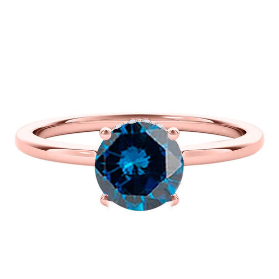 Original Maulijewels 1.06 Cttw Blue & White Diamond Solitaire Engagement Ring For Women In 18K Solid Rose Gold