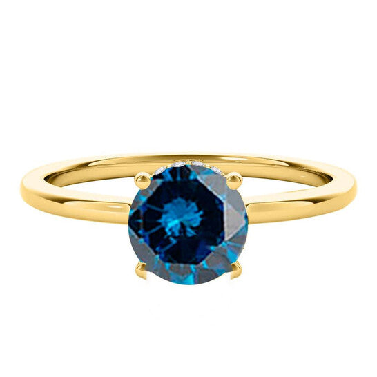 Original Maulijewels 1.06 Cttw Blue & White Diamond Solitaire Engagement Ring For Women In 18K Solid Yellow Gold