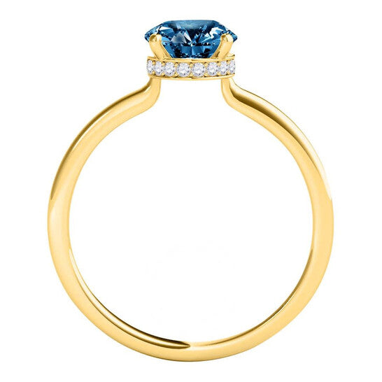 Original Maulijewels 1.06 Cttw Blue & White Diamond Solitaire Engagement Ring For Women In 18K Solid Yellow Gold