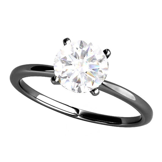 Original Maulijewels 10K Solid White Gold 1.00 Carat Diamond Moissanite Black Rhodium Plated Solitaire Engagement Ring