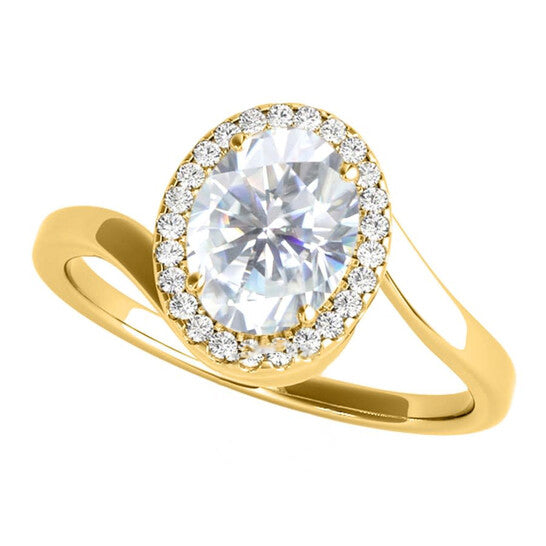 Original Maulijewels 10K Yellow Gold 1.65 Carat Oval Moissanite ( G-H/ VS1 ) Natural Diamond Halo Engagement Rings