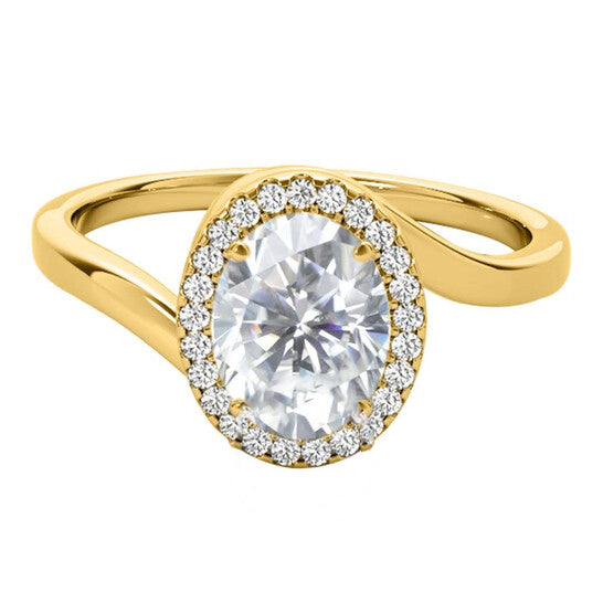 Original Maulijewels 10K Yellow Gold 1.65 Carat Oval Moissanite ( G-H/ VS1 ) Natural Diamond Halo Engagement Rings